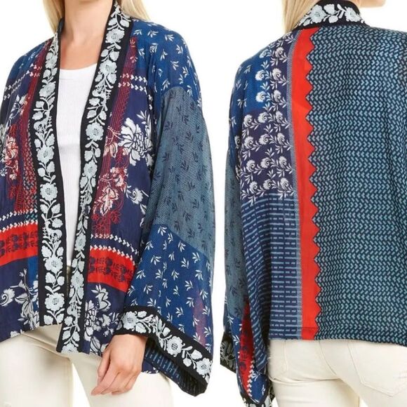 Johnny Was Set Rare NWT Blue Red Print Cupra Esme Kimono & Aurelia Pants Sz XL - Picture 3 of 16